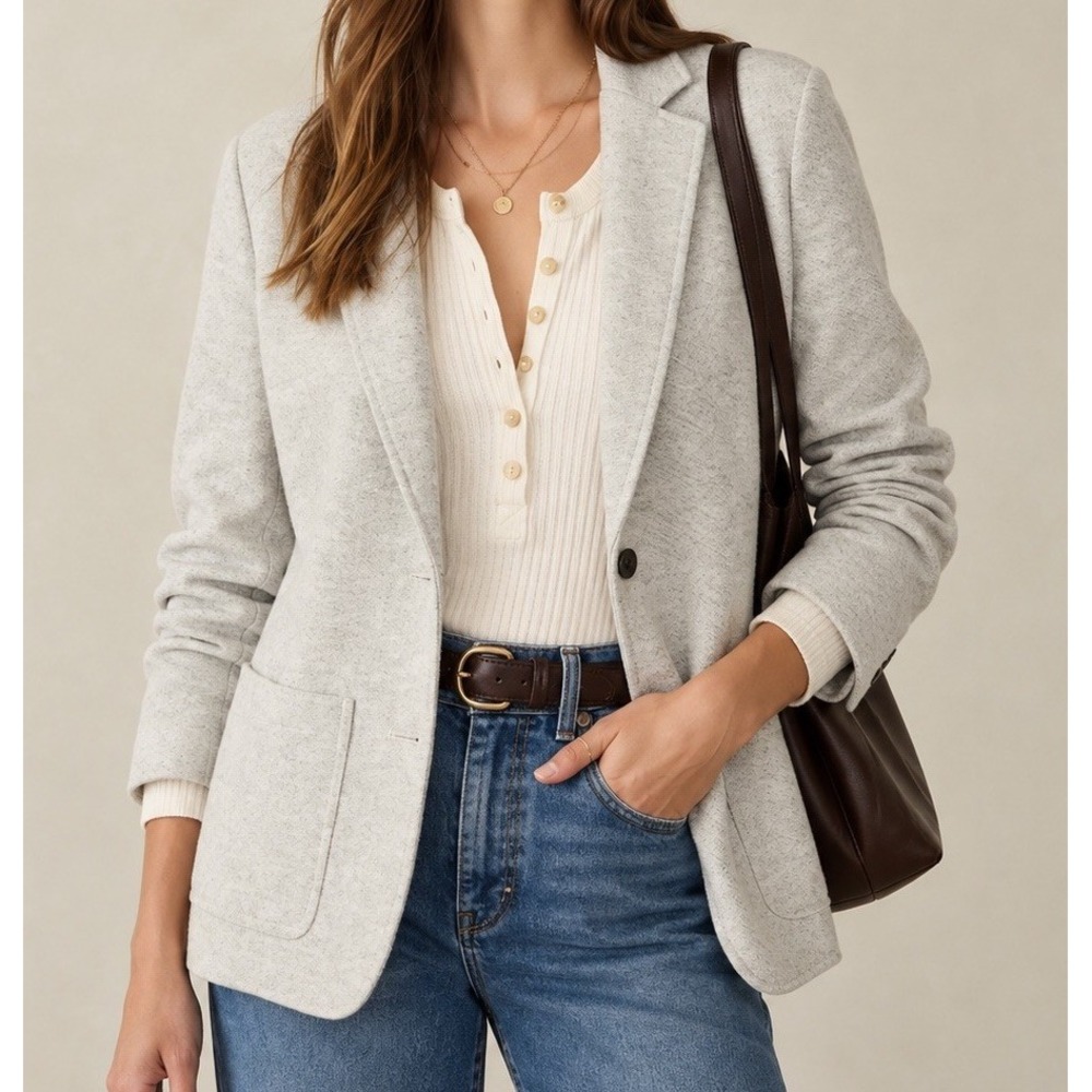 Faherty Inlet Knit Blazer M Heather Grey Organic Cotton Jacket